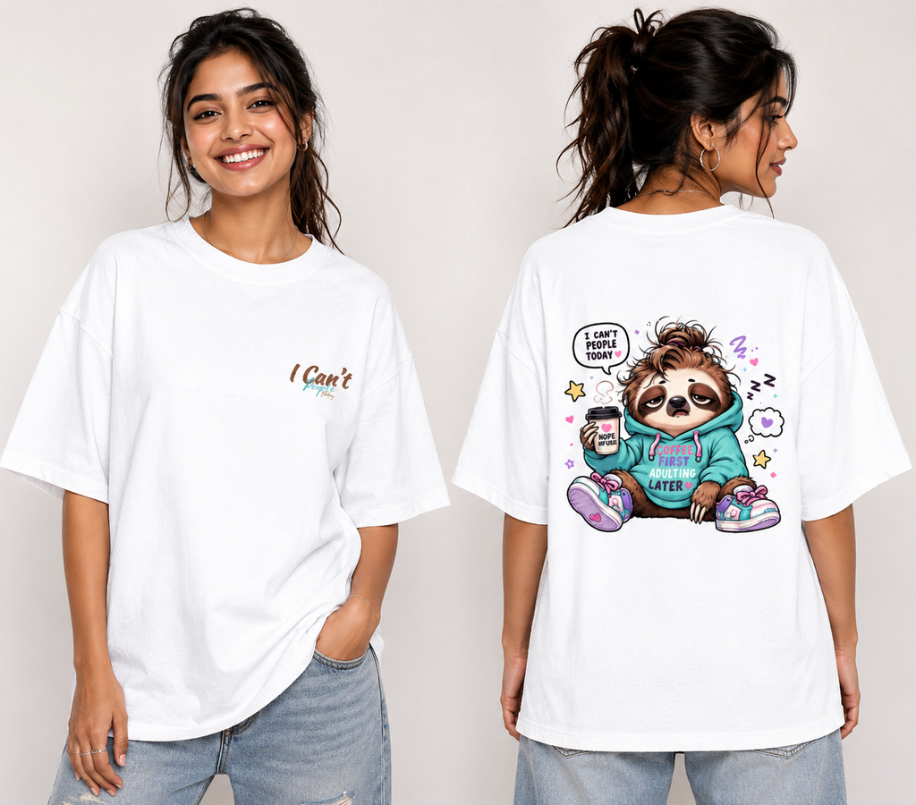 Lazy Mood Sloth Aesthetic Back Print Tee