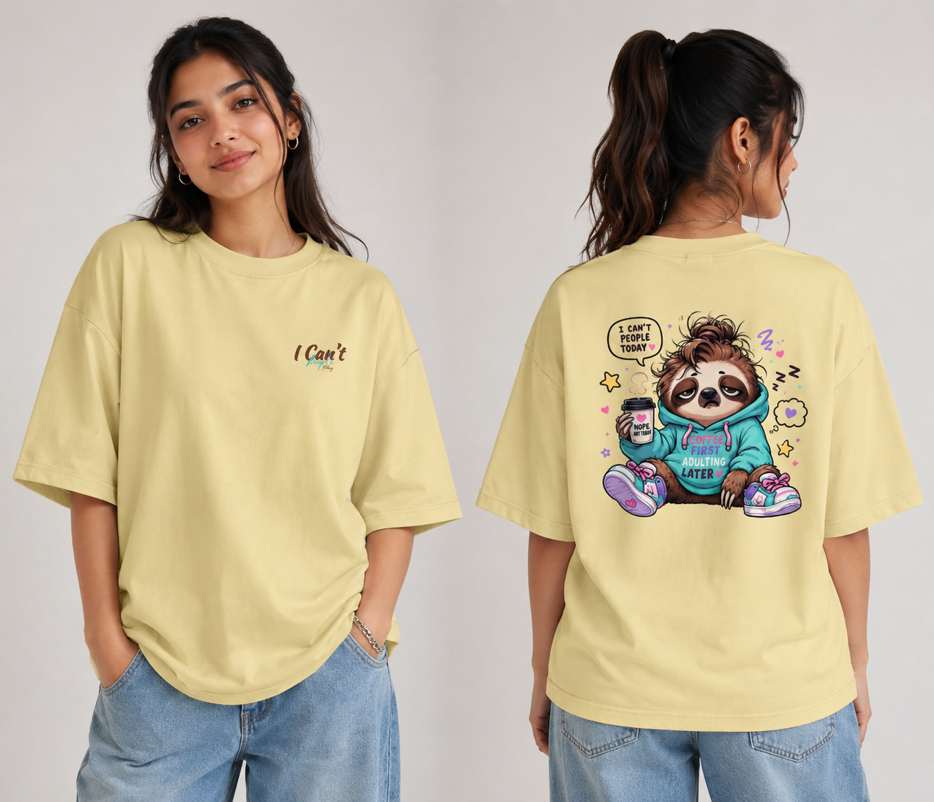 Lazy Mood Sloth Aesthetic Back Print Tee